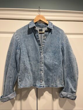 GAP Light Blue Washed Denim Button-Front Jacket